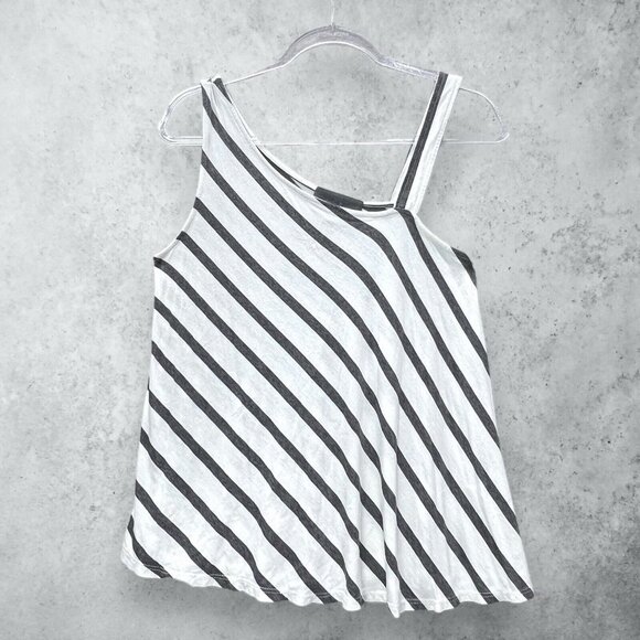 Anthropologie Sunday In Brooklyn Top Women’s Small Gray Striped Asymmetric Strap - Picture 3 of 11